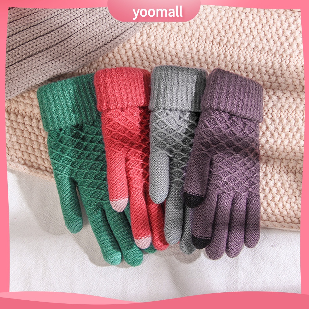 Găng Tay Dệt Kim Dày Dặn Giữ Ấm Mùa Đông Có Thể Chạm Màn Hình Cảm Ứng Dành Cho Nữ