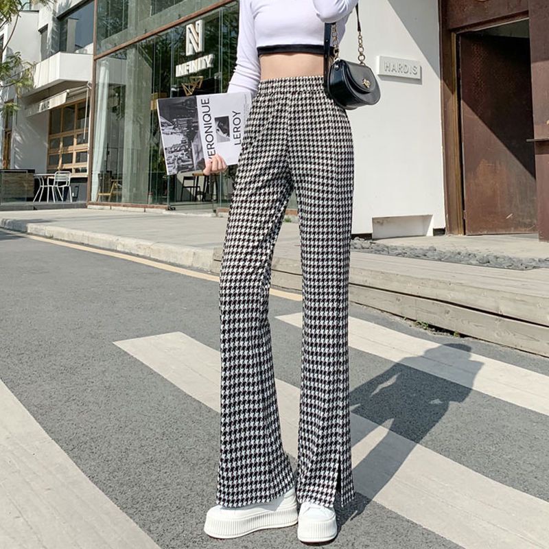 Quần Dài Ống Loe Xẻ Tà Lưng Cao Phong Cách Mới Cho Nữ