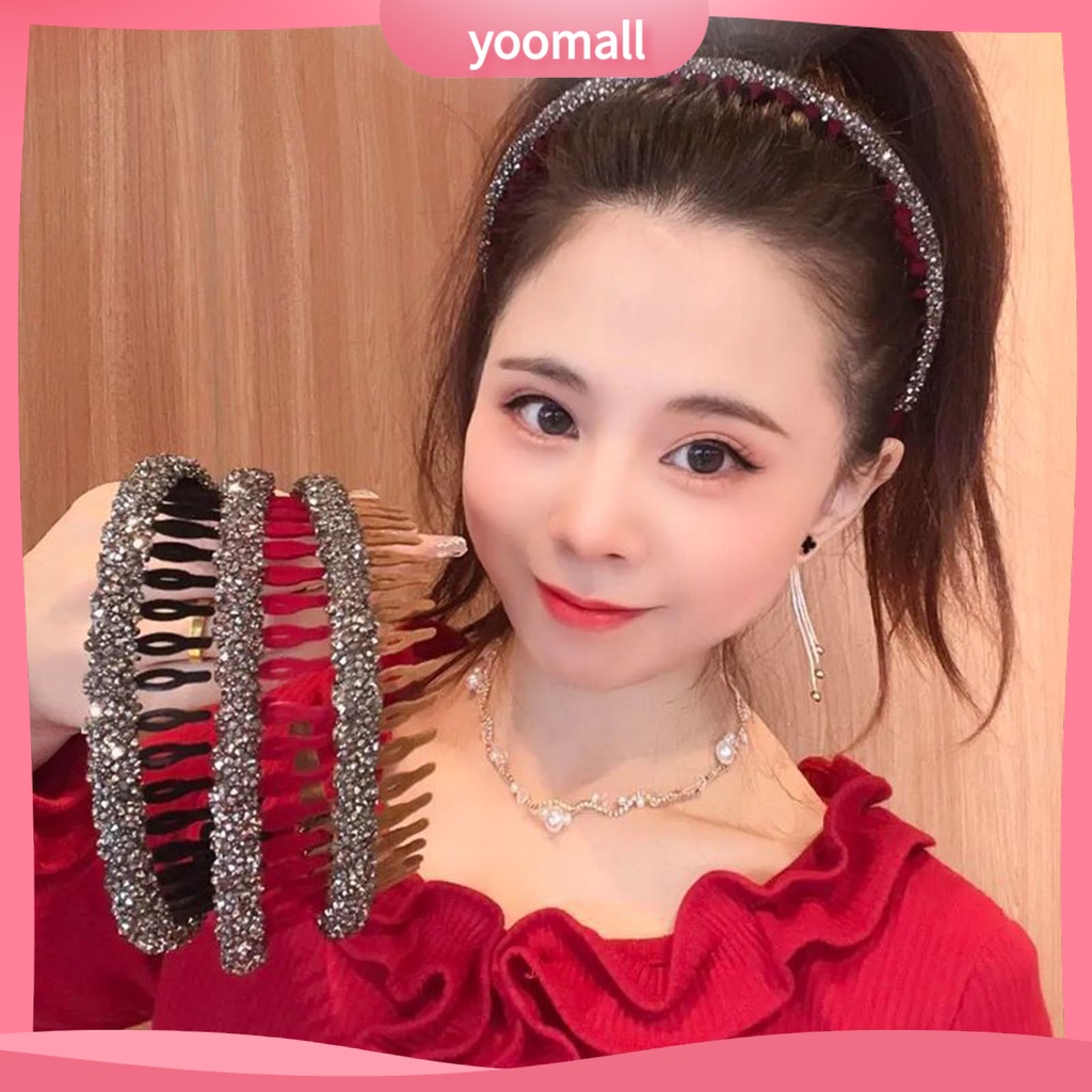 Băng đô cài tóc rửa mặt Răng Hẹp Đính Đá Lấp Lánh Chống Trượt Cho Nữ