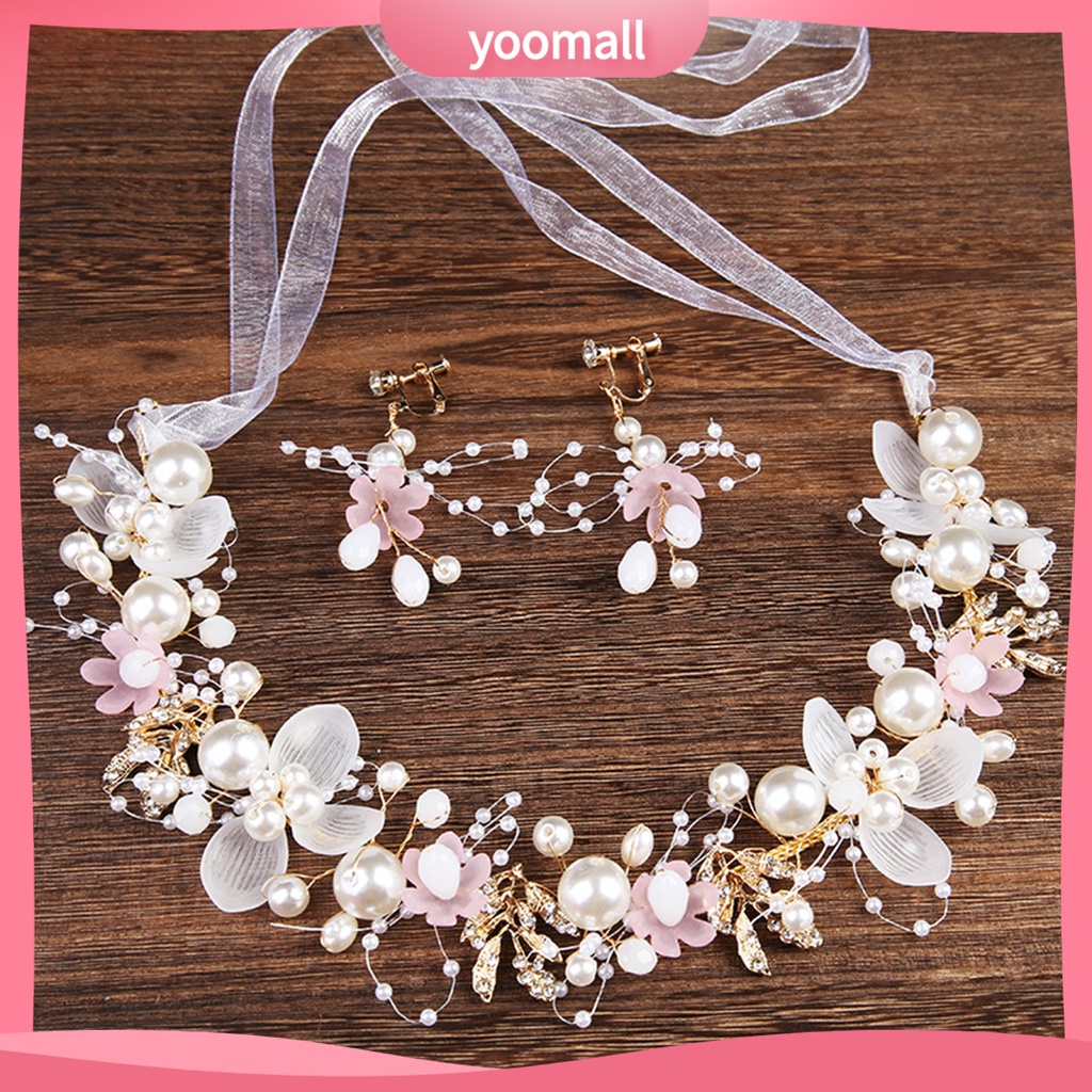 Băng Đô Cài Tóc Hình Vương Miện Công Chúa Đính Hoa Lá Co Giãn Chống Trượt Dễ Điều Chỉnh Cho Bé Gái