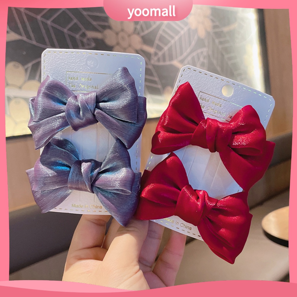 1 Cặp Kẹp Tóc Nơ Đính Ngọc Trai Giả Hai Lớp Chống Trượt Lâu Trôi