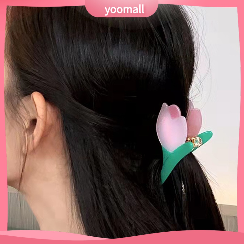 Kẹp Tóc Tạo Kiểu Răng Chéo Hình Hoa Tulip Axit Acetic Màu Sắc Tươi Sáng