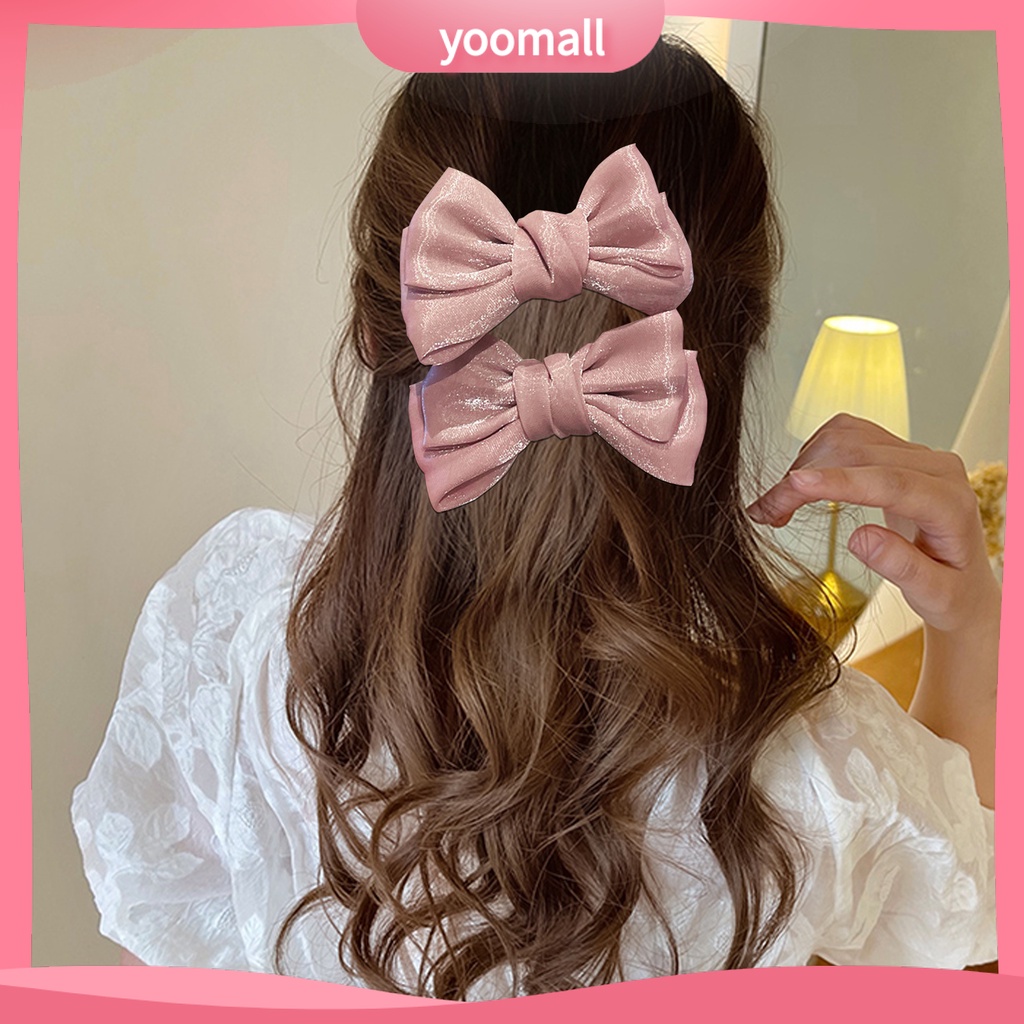 1 Cặp Kẹp Tóc Nơ Đính Ngọc Trai Giả Hai Lớp Chống Trượt Lâu Trôi