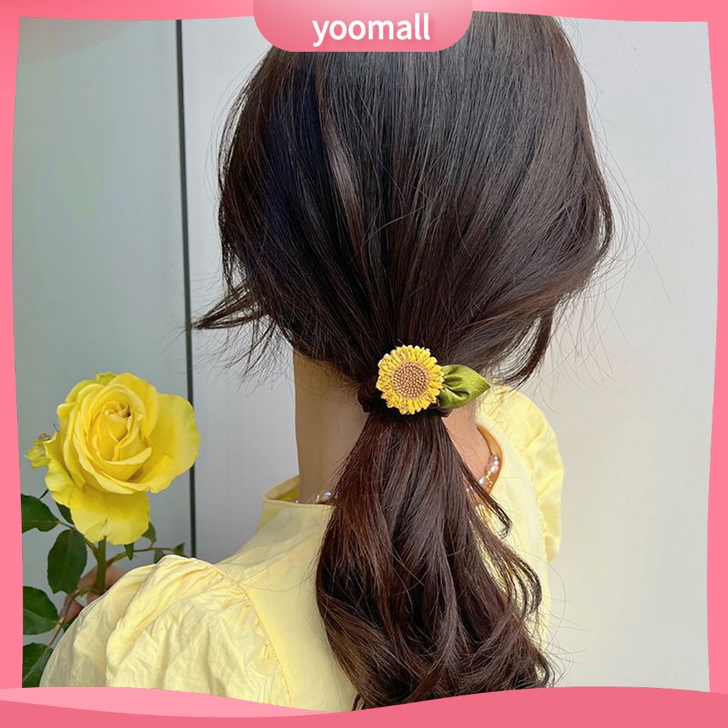 Dây Cột Tóc Đuôi Ngựa Co Giãn Đính Hoa Hướng Dương Xinh Xắn