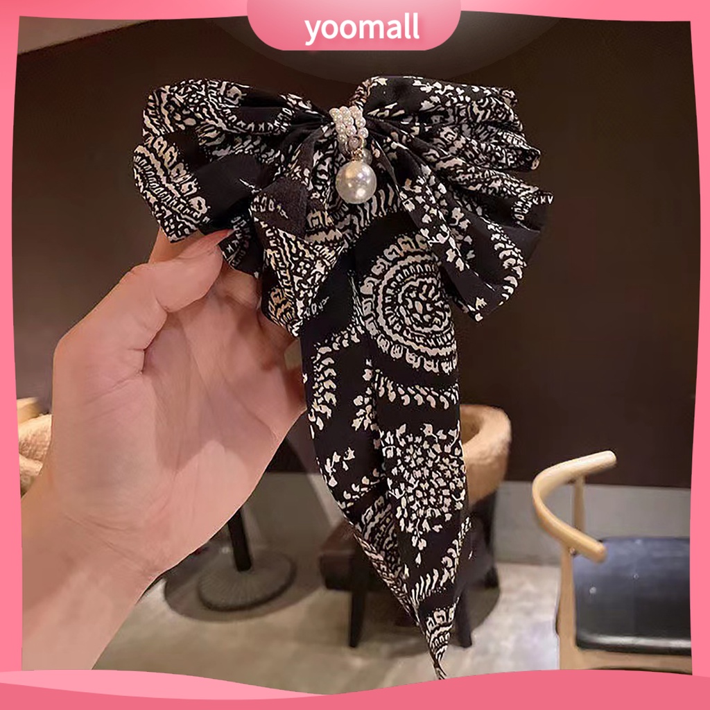 Kẹp Tóc Nơ Lớn Nhiều Lớp Đính Ngọc Trai Giả Thanh Lịch Cho Nữ