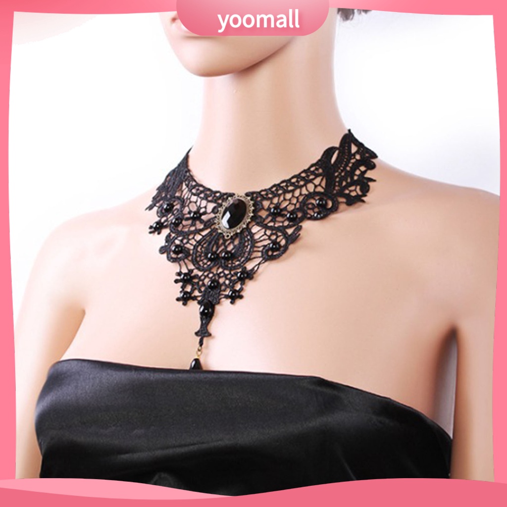 Vòng Cổ Choker Ren Màu Đen Đính Hạt Rỗng Tùy Chỉnh Thời Trang Dự Tiệc Cho Nữ