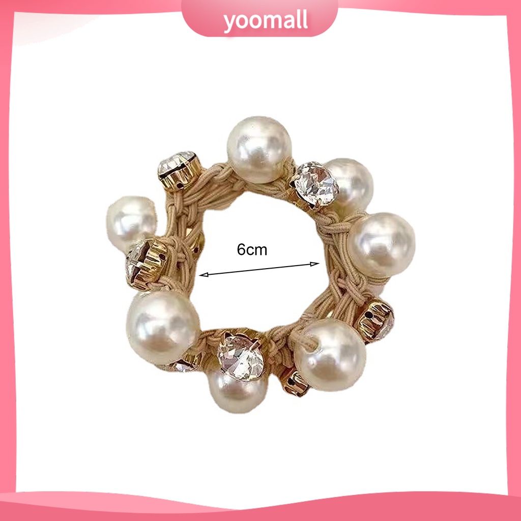 Dây Buộc Tóc Đính Đá Ngọc Trai Giả Lấp Lánh Phong Cách Hàn Quốc