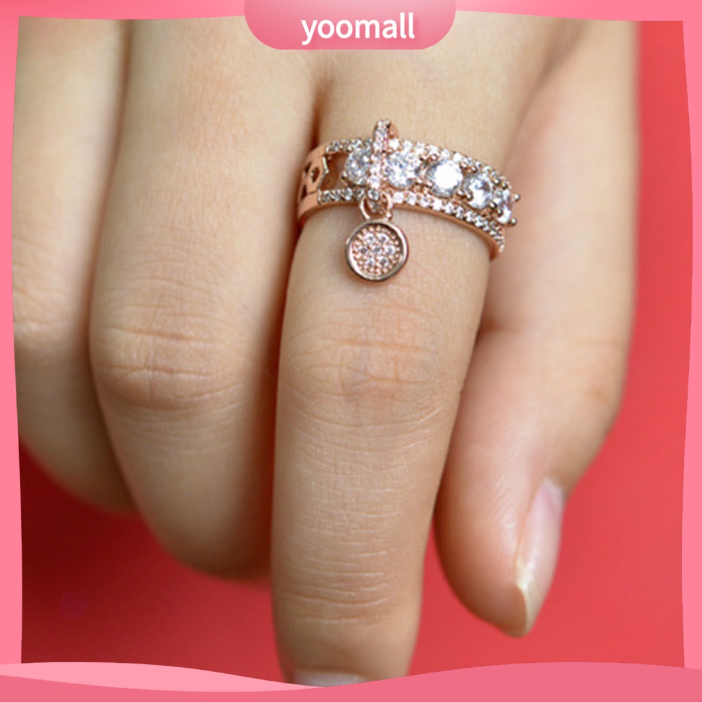 Nhẫn Mặt Hình Tròn Rỗng Bằng Hợp Kim Đính Đá Zircon Thời Trang Cho Nữ