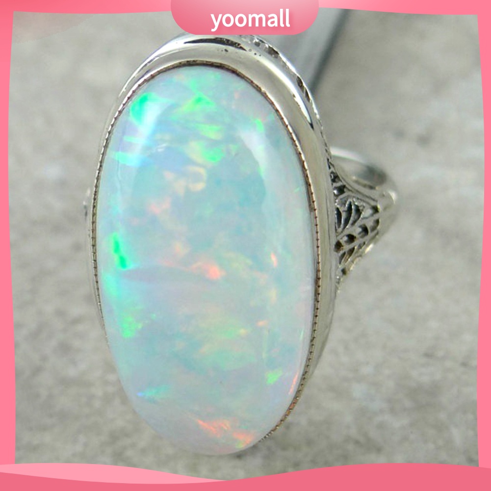 Nhẫn Đính Hôn Đính Đá Opal Nhân Tạo Lớn Phong Cách Vintage Dành Cho Nữ