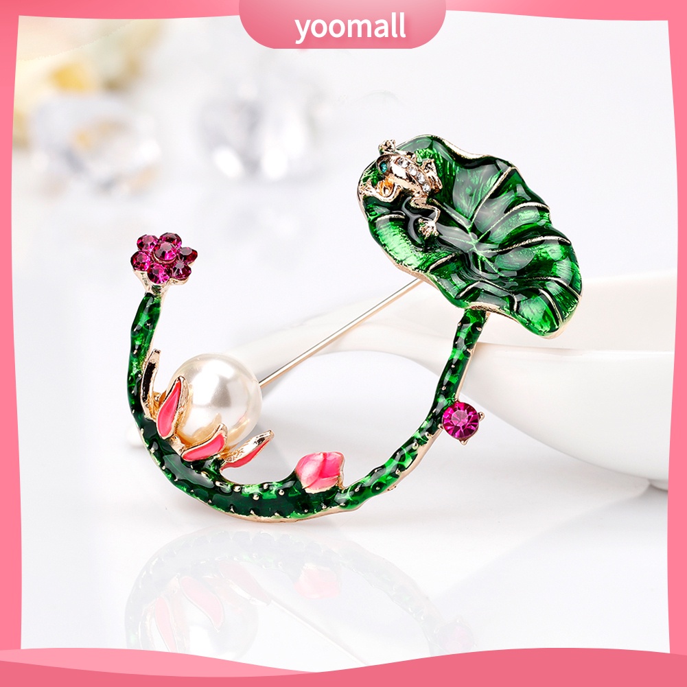 Ghim Cài Áo Hình Lá Sen Đính Ngọc Trai Nhân Tạo Phong Cách Retro