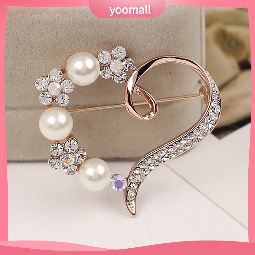 Ghim Cài Áo Hình Trái Tim Đính Ngọc Trai Nhân Tạo Thời Trang