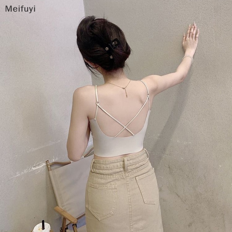 [Meifuyi] Women Camisole With Breast Pad Summer Solid Color Sexy Sleeveless Backless Slim Top COD