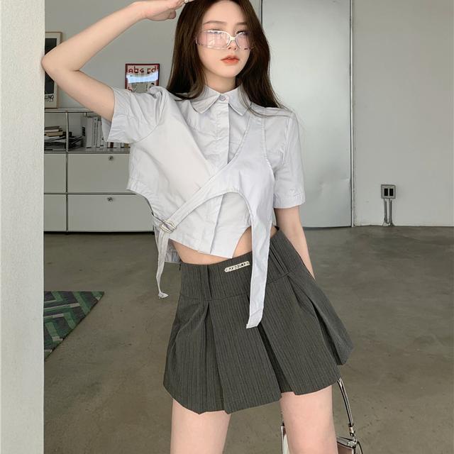 Set Áo Sơ Mi Ngắn Tay Và Chân Váy Thiết Kế Độc Đáo Thời Trang Mùa Hè Cho Nữ