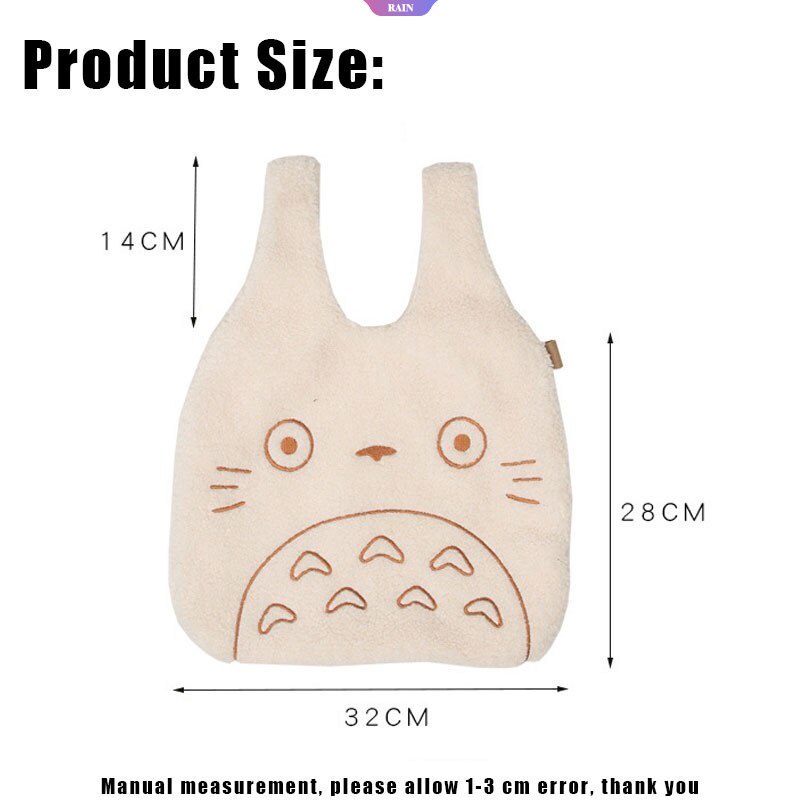 Túi Xách Vải Nhung Mềm Thêu Hình Totoro Dễ Thương Sức Chứa Lớn Cho Nữ