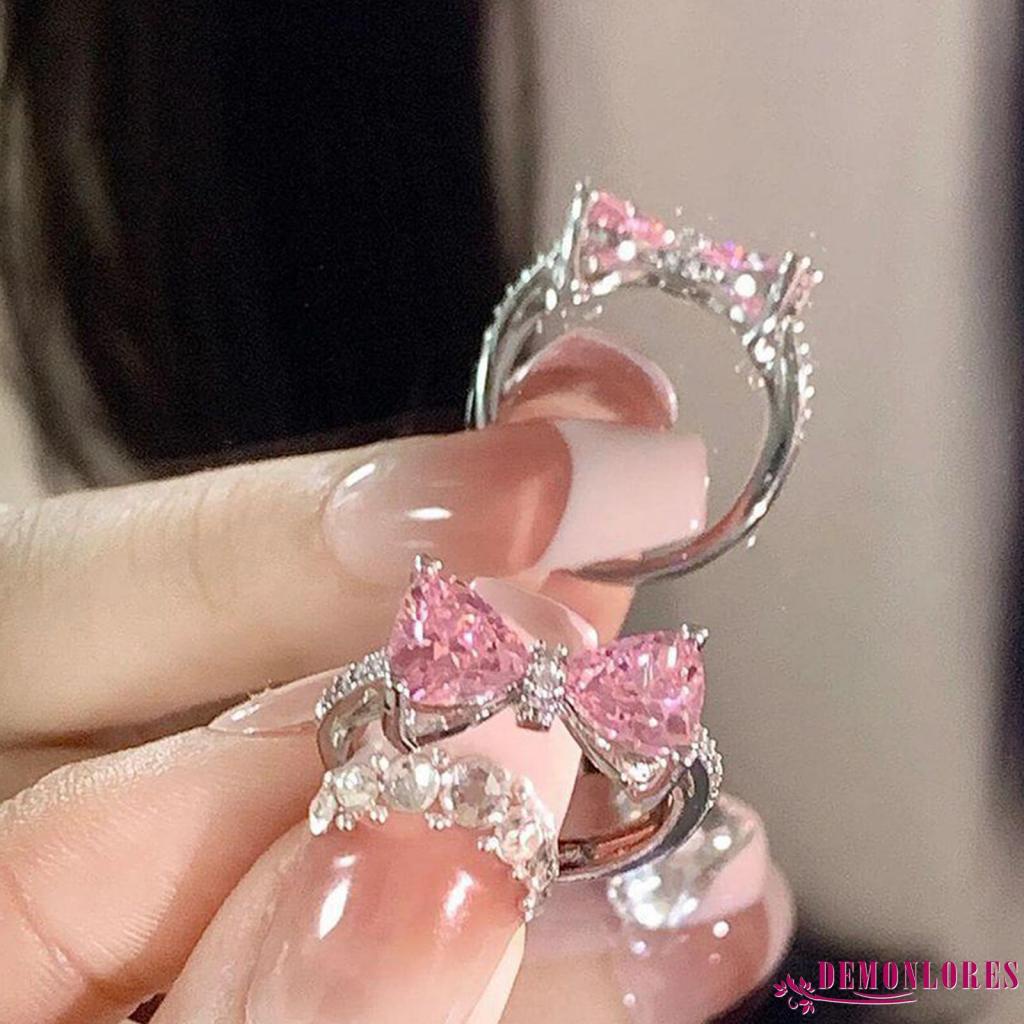 Nhẫn Nơ Đính Đá Kim Cương Nhân Tạo Có Thể Điều Chỉnh Làm Quà Tặng Kỷ Niệm Trang Sức Cho Nữ