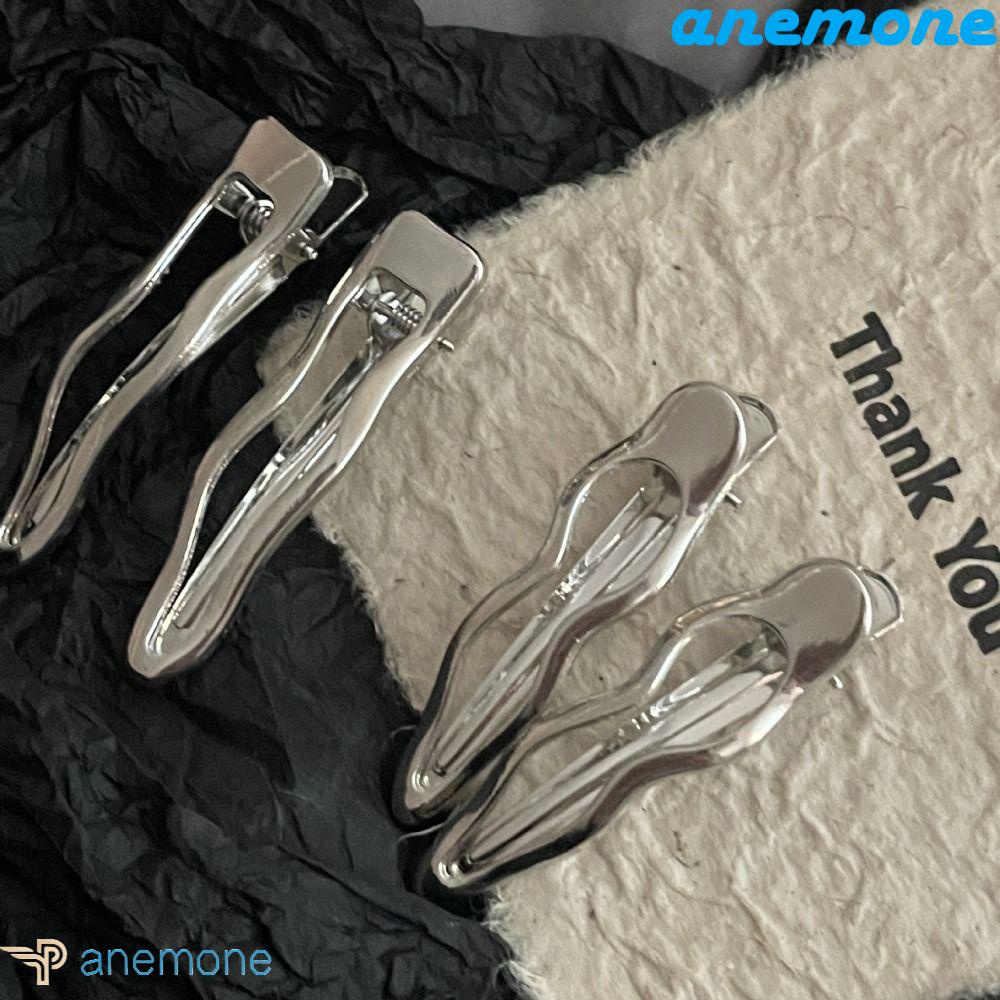 ANEMONE Kẹp Mỏ Vịt Kim Loại Gợn Sóng Hình Học Giọt Nước Mát Mẻ Liền Mạch Hàn Quốc Cho Tiệc Tùng