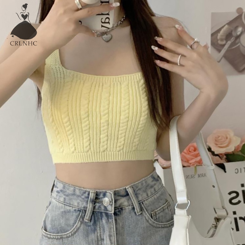 Áo Croptop Dệt Kim Không Tay Dáng Ôm Màu Kẹo Ngọt Thời Trang Mùa Hè Dành Cho Bạn Nữ