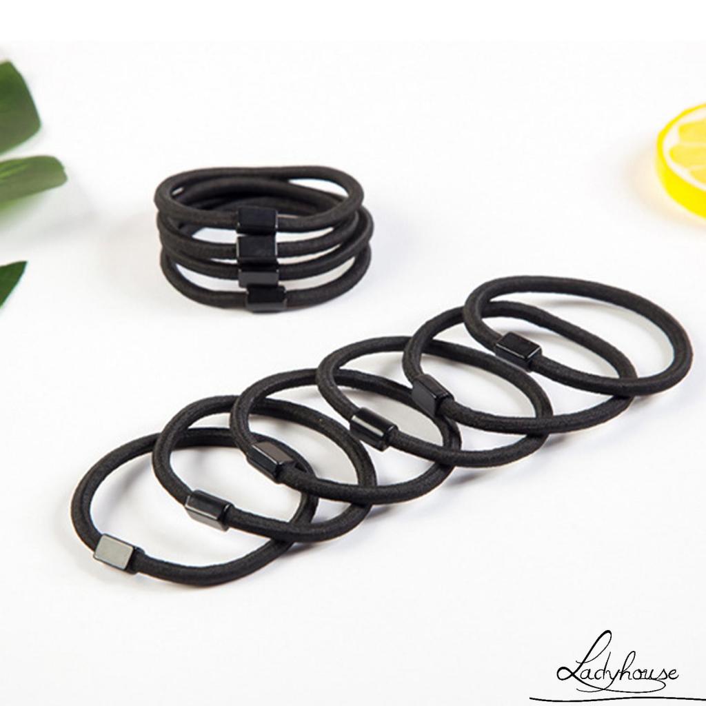 Dây Buộc Tóc Cao Su Co Giãn Màu Đen Đơn Giản Cho Nữ