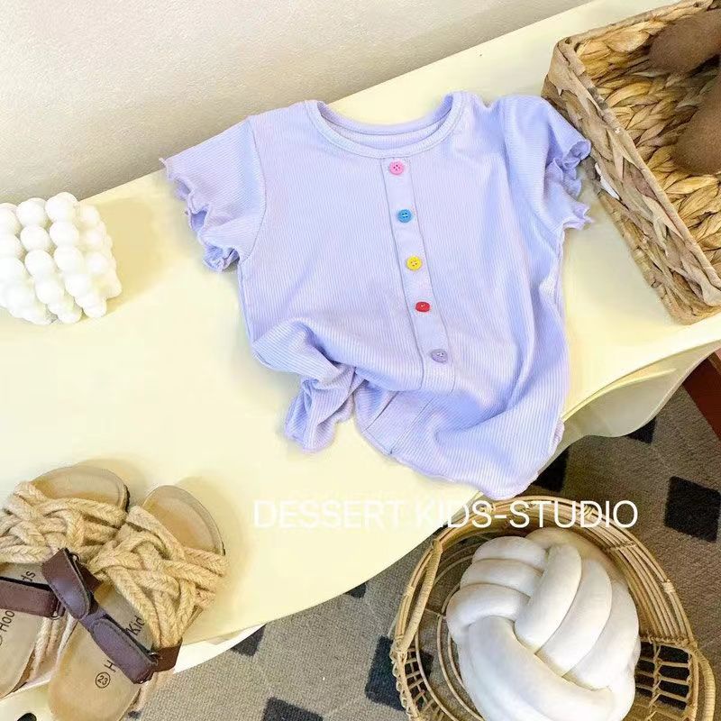 Áo Thun Cotton Tay Ngắn Cổ Tròn In Họa Tiết Hoạt Hình Nhiều Màu Sắc Thời Trang Mùa Hè Cho Bé Gái