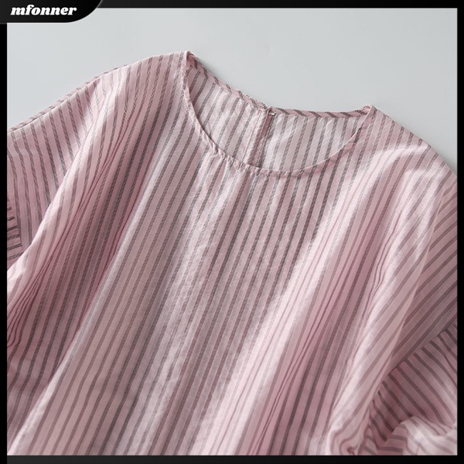 Áo Thun Tay Ngắn Cổ Tròn Họa Tiết Kẻ Sọc Ngang Thời Trang Mùa Hè Cho Nữ