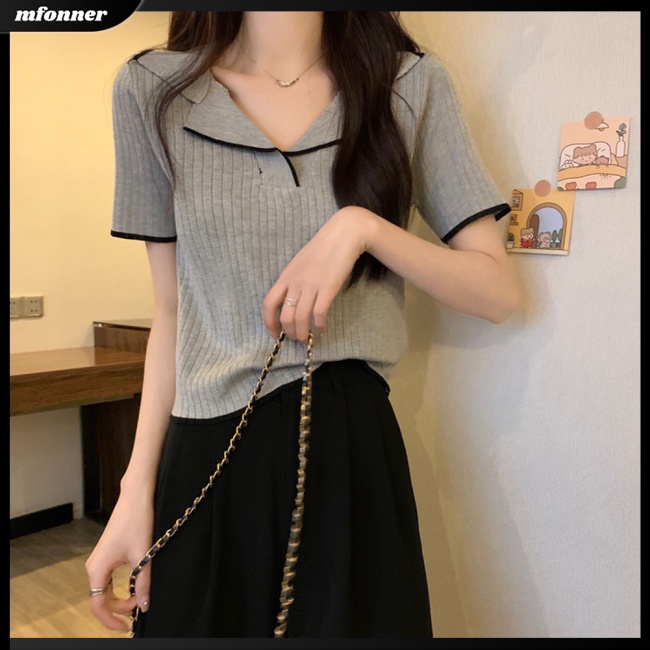 Áo Thun Dệt Kim Ngắn Tay Ôm Dáng Thanh Lịch Theo Phong Cách Mùa Hè Dành Cho Nữ