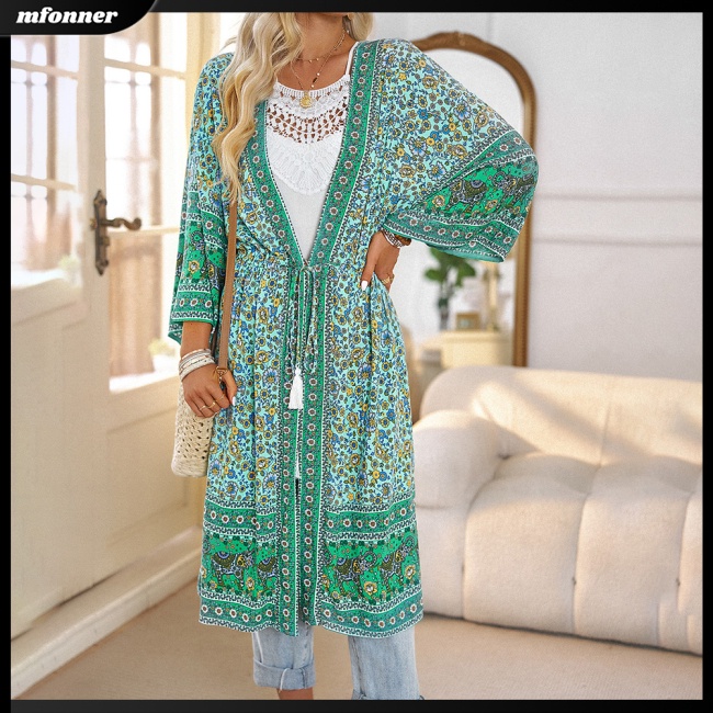 Áo Khoác Cardigan Mỏng Tay Lửng Dáng Rộng Cột Dây In Họa Tiết Thời Trang Cho Nữ