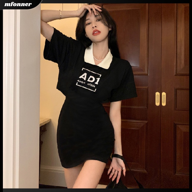 Đầm Tay Ngắn Cổ Bẻ Thêu Chữ Ôm Dáng Quyến Rũ Thời Trang Mùa Hè Cho Nữ