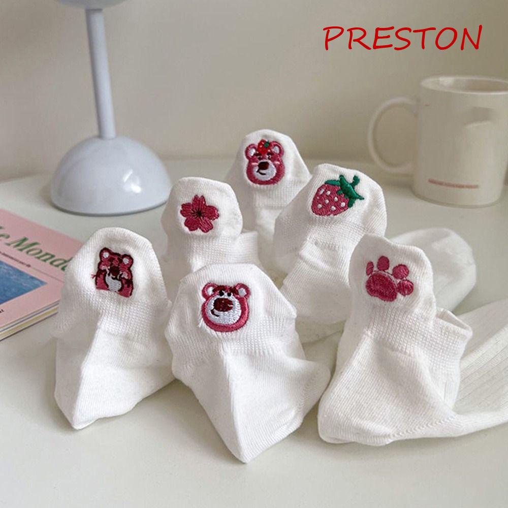 Vớ Cotton Thấm Hút Mồ Hôi Thoáng Khí Thoải Mái Họa Tiết Gấu Và Dâu Tây Phong Cách