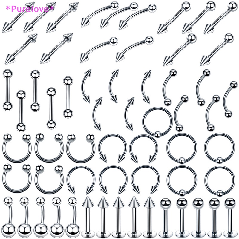 Set 60 Khuyên Đeo Mũi / Chân Mày / Cơ Thể Bằng Thép Không Gỉ Cá Tính Mới