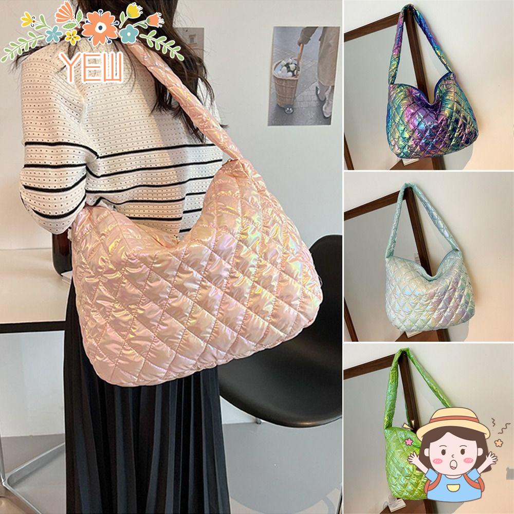 Túi Tote Đeo Vai Màu Laser Họa Tiết Hình Thoi Đa Sắc
