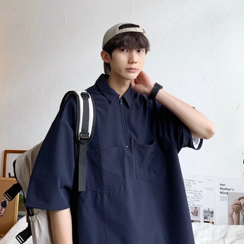 Áo Sơ Mi Tay Lửng Dáng Rộng Thời Trang Mùa Hè Phong Cách Hàn Quốc Cho Nam