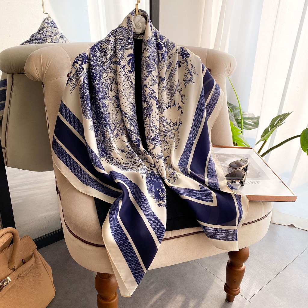 Khăn Choàng Cổ Hình Vuông Cỡ Lớn 110cm Chất Liệu Lụa Trơn Chống Nắng Trang Trí Đa Năng Mới Cho Nữ