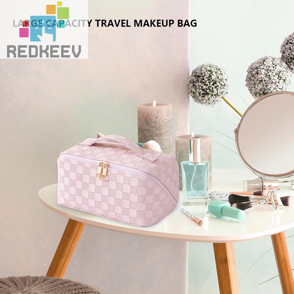 Túi Đựng Mỹ Phẩm Bằng Da PU Sức Chứa Lớn Họa Tiết Kẻ Sọc Thời Trang Mùa Hè Cho