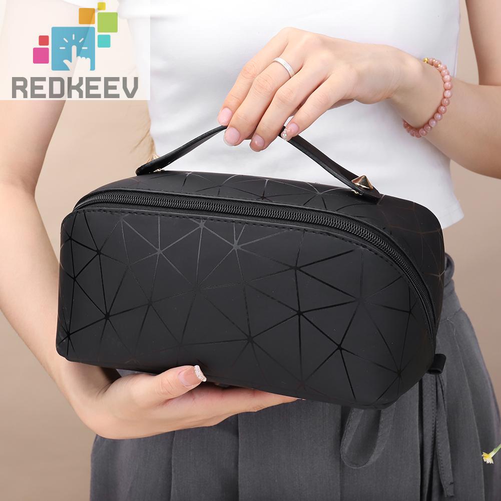 Túi Da PU Đựng Mỹ Phẩm Đa Năng Họa Tiết Lưới Hình Thoi