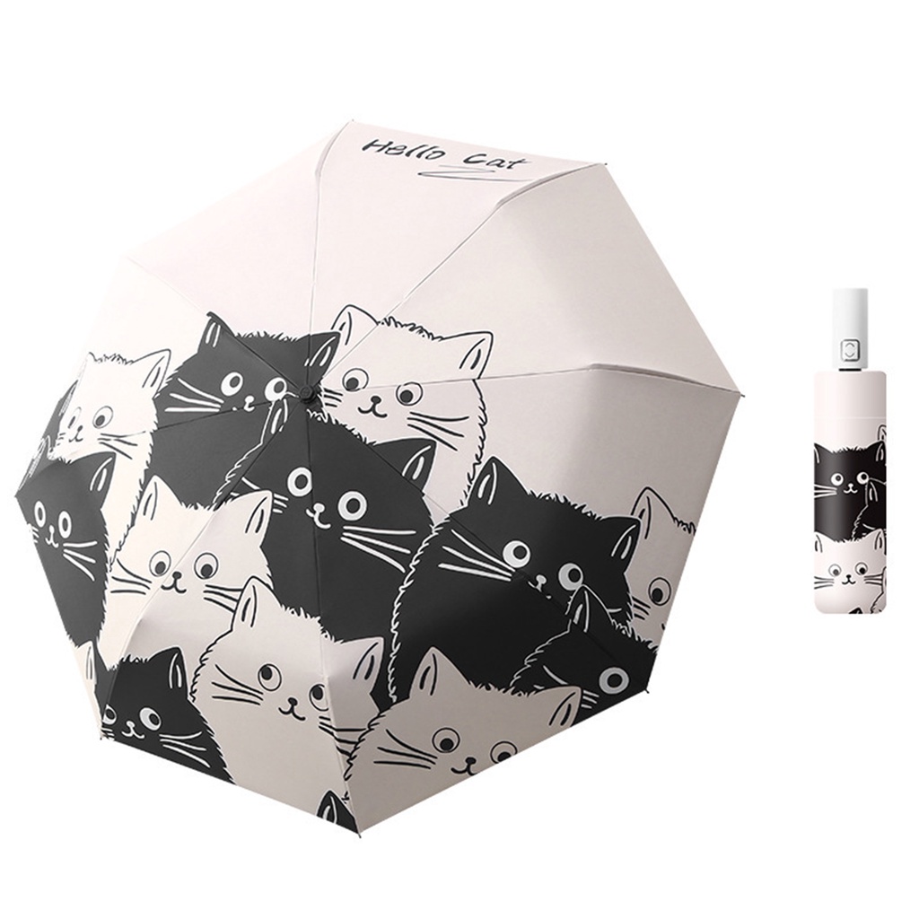 Dù Gấp Tự Động Bằng PEM- shopee06 Có Tay Cầm Bảo Vệ UV Họa Tiết Hoạt Hình Dễ Thương