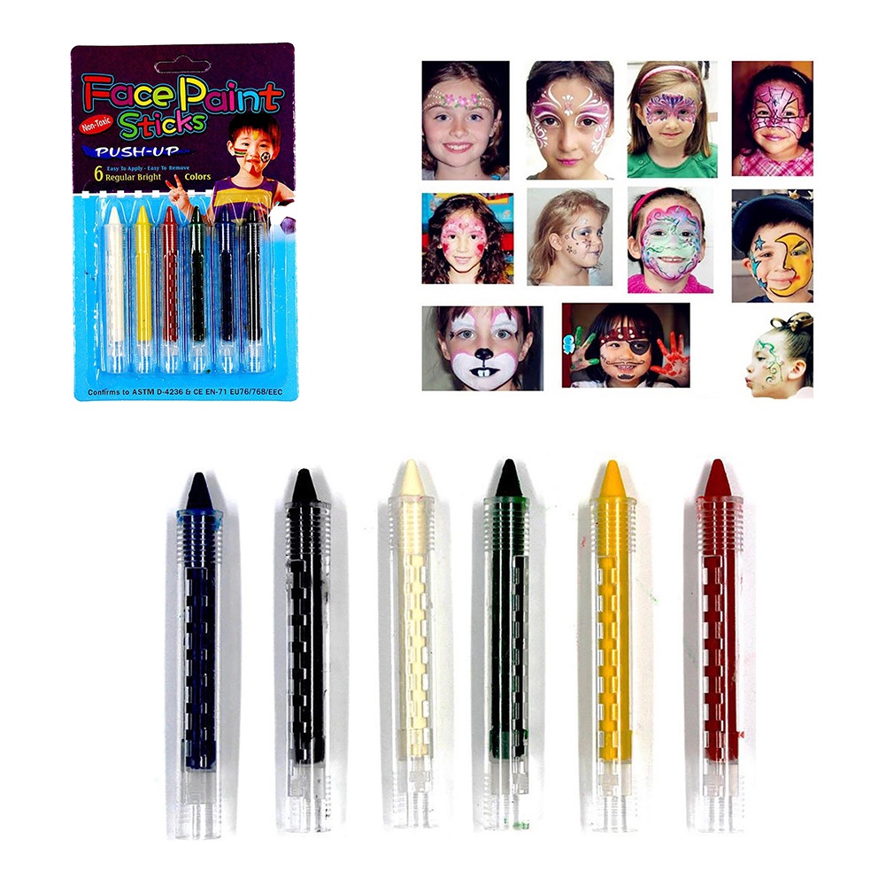 Set 6 Bút Màu Vẽ Mặt / Cơ Thể Không Độc Hại Tiện Dụng