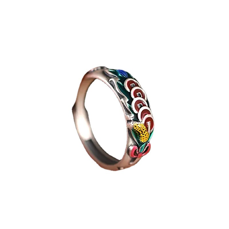 Nhẫn Hở Hình Đồng Xu Bạc Thái Thời Trang Cho Nam Nữ