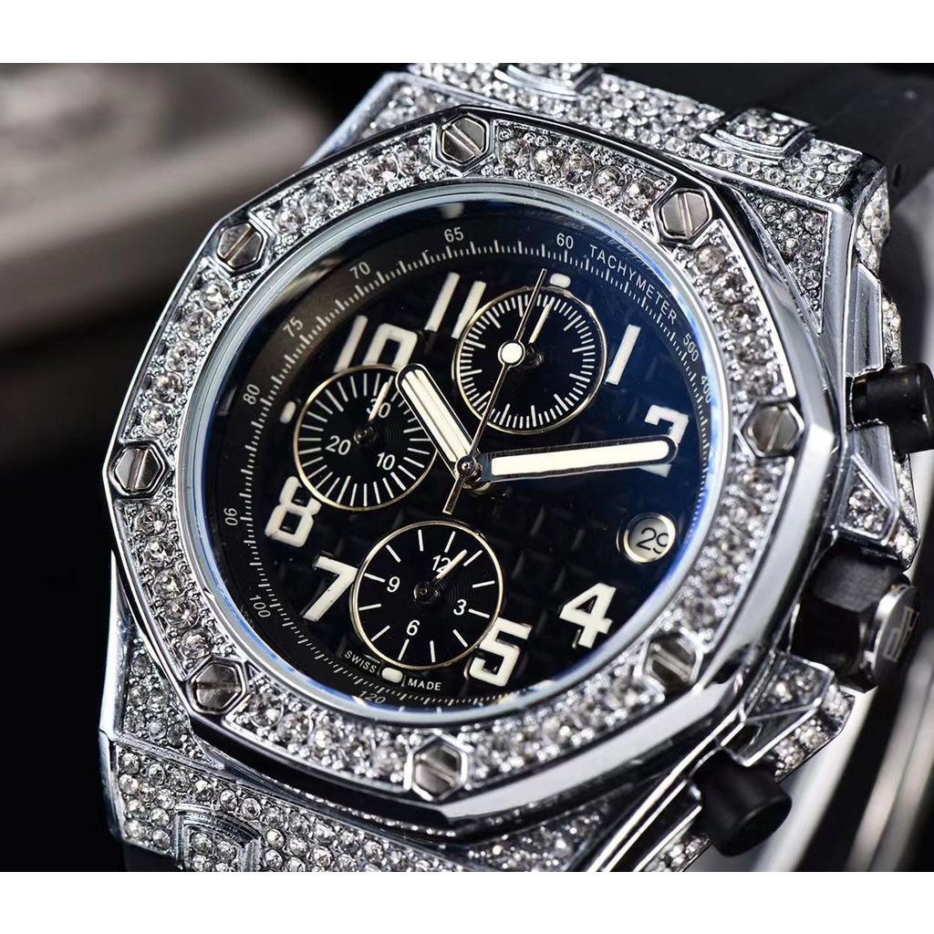 Đồng hồ nam aud-piget sang trọng chống thấm nước tất cả các chức năng đồng hồ đeo tay đồng hồ cổ điển business thương hiệu hàng đầu thiết kế thời trang ban đầu vỏ kim cương đồng hồ thạch anh cho nam