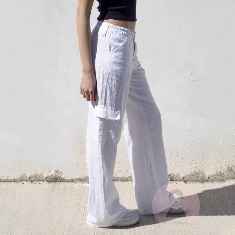 Quần Dài Dáng Rộng Màu Trơn Có Túi Phối Khóa Kéo Phong Cách Đường Phố Cho Nữ