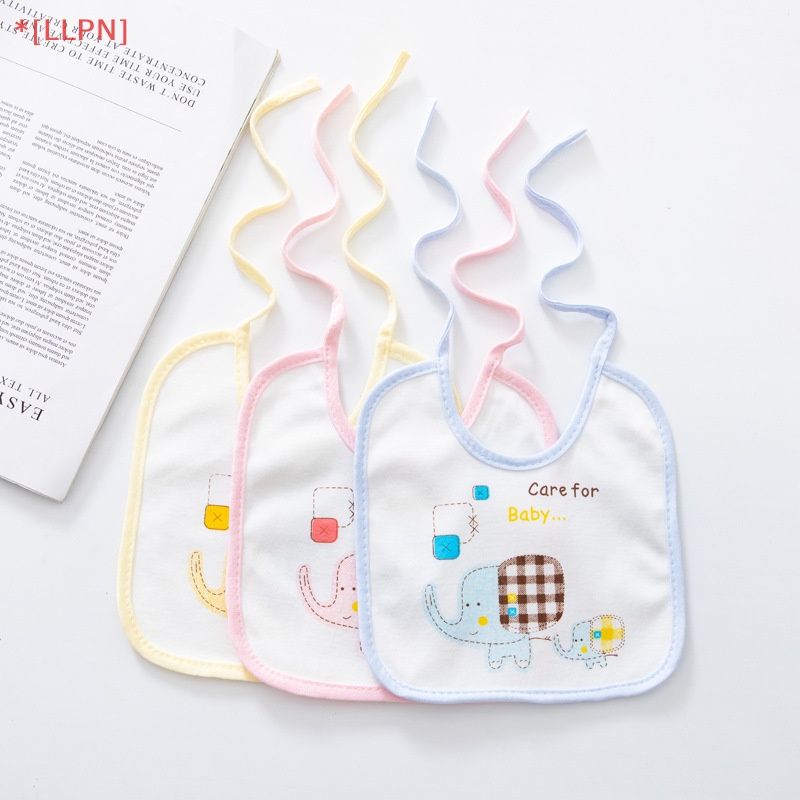 Yếm Ăn Cotton Hai Lớp Chống Thấm Nước In Hình Chú Voi Dễ Thương Cho Bé