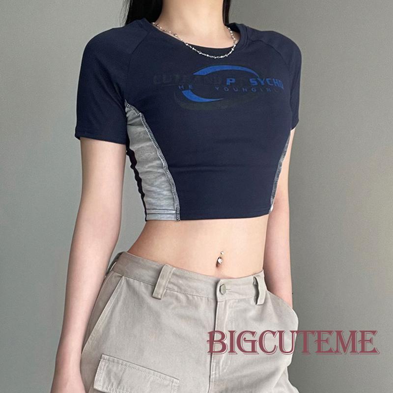 Áo Croptop Tay Ngắn Cổ Tròn In Chữ Màu Sắc Tương Phản Thời Trang Mùa Hè Xinh Xắn Cho Bé Gái