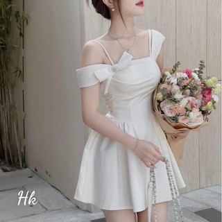 Váy xòe trễ vai nơ đá xinhh xỉuu