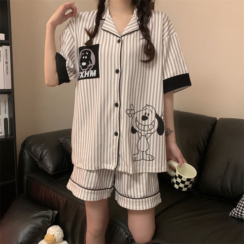 Bộ Đồ Ngủ Ngắn Tay Dáng Rộng Vải Mỏng Thiết Kế Dễ Thương Thời Trang Mùa Hè Dành Cho Nữ Sinh