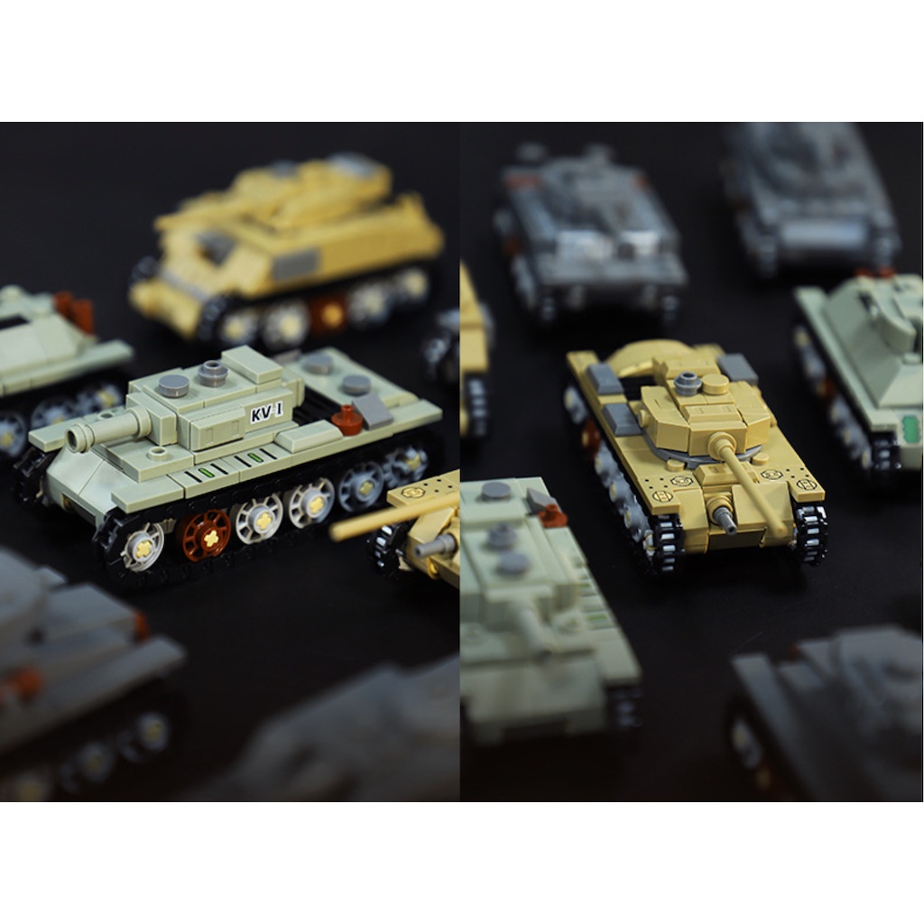 Set 1475 Mô Hình Xe Tăng MOC WW2 8 Trong 1 Karl Cannon T34 T38 Stug Tiger M4 Sherman M26 KV1 Mới