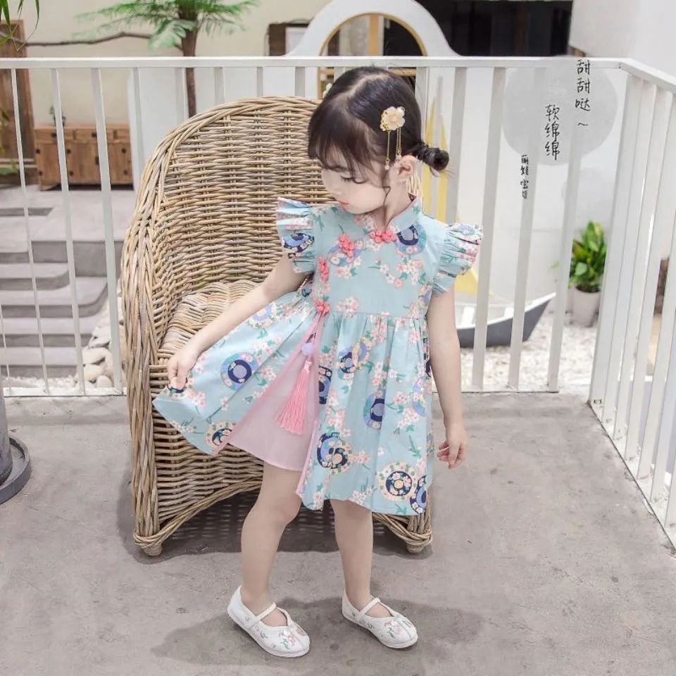 Đầm Sườn Xám Công Chúa Phong Cách Trung Hoa Cổ Điển Mẫu Mới 2023 Thời Trang Mùa Hè Cho Bé Gái