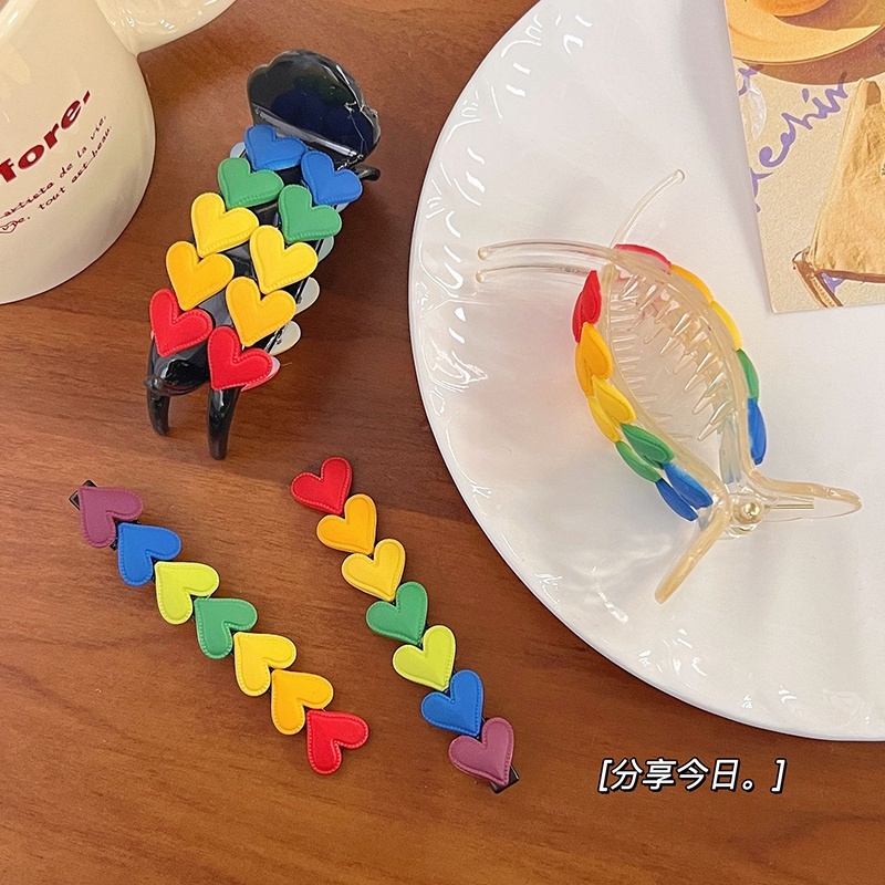 Kẹp Tóc Hai Hàng Bằng Acrylic Màu Cầu Vồng Dễ Thương
