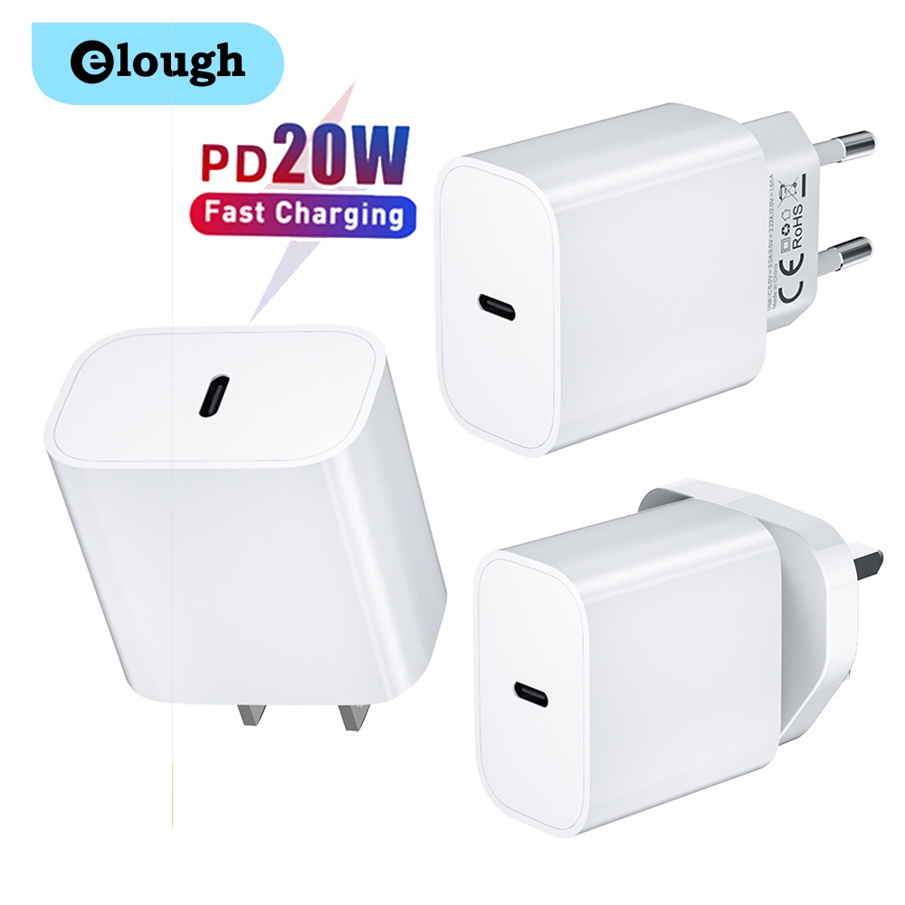 Củ sạc nhanh ELOUGH USB C PD 20W phích cắm UK/ US/ EU cho điện thoại thông minh