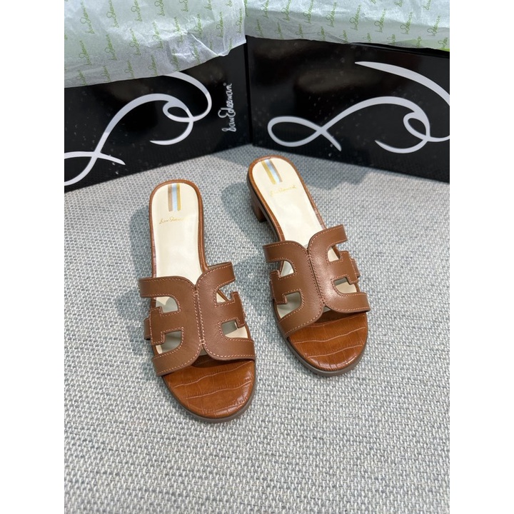 Sam Edelman Dép Cao Gót Bằng Da Bò Đế Dày Đục Lỗ Màu Kẹo Đơn Giản Mùa Hè Mới Cho Nữ