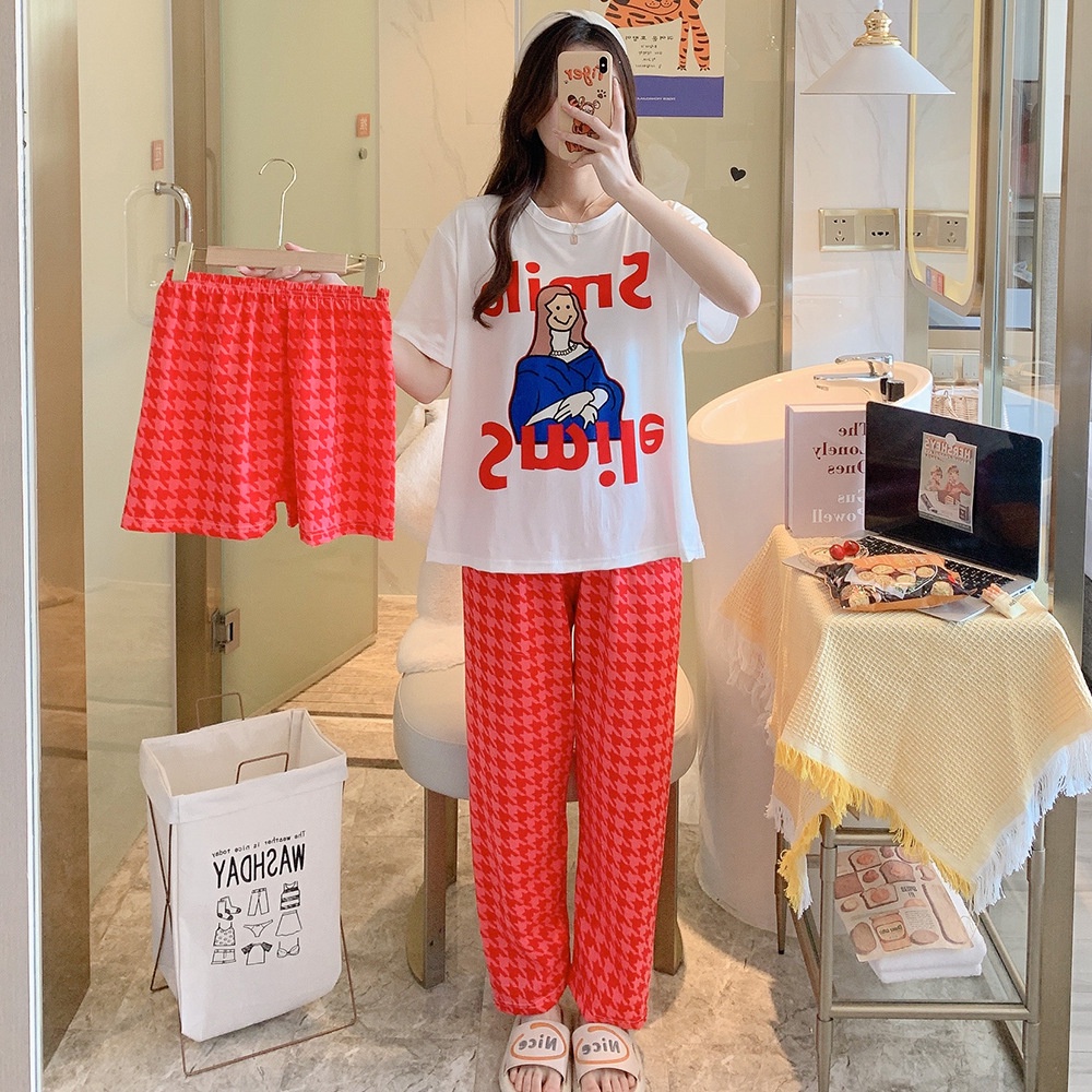 Bộ Đồ Ngủ Ngắn Tay Họa Tiết Hoạt Hình Mickey Đáng Yêu