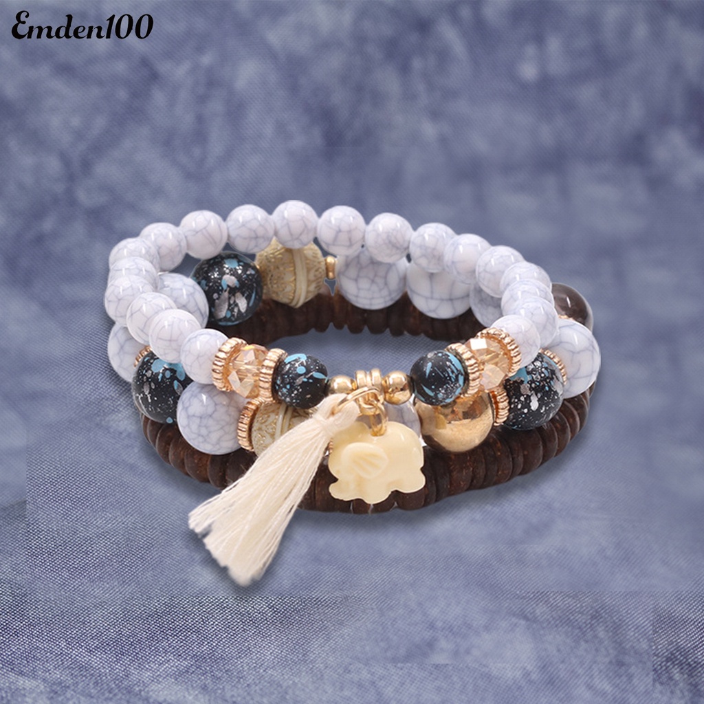 Set 3 Vòng Tay Chuỗi Hạt Gỗ Thời Trang Cho Nữ